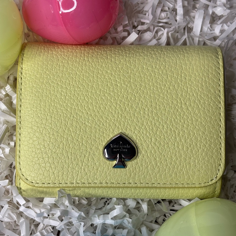 kate spade lemon yellow pebbled leather small wallet